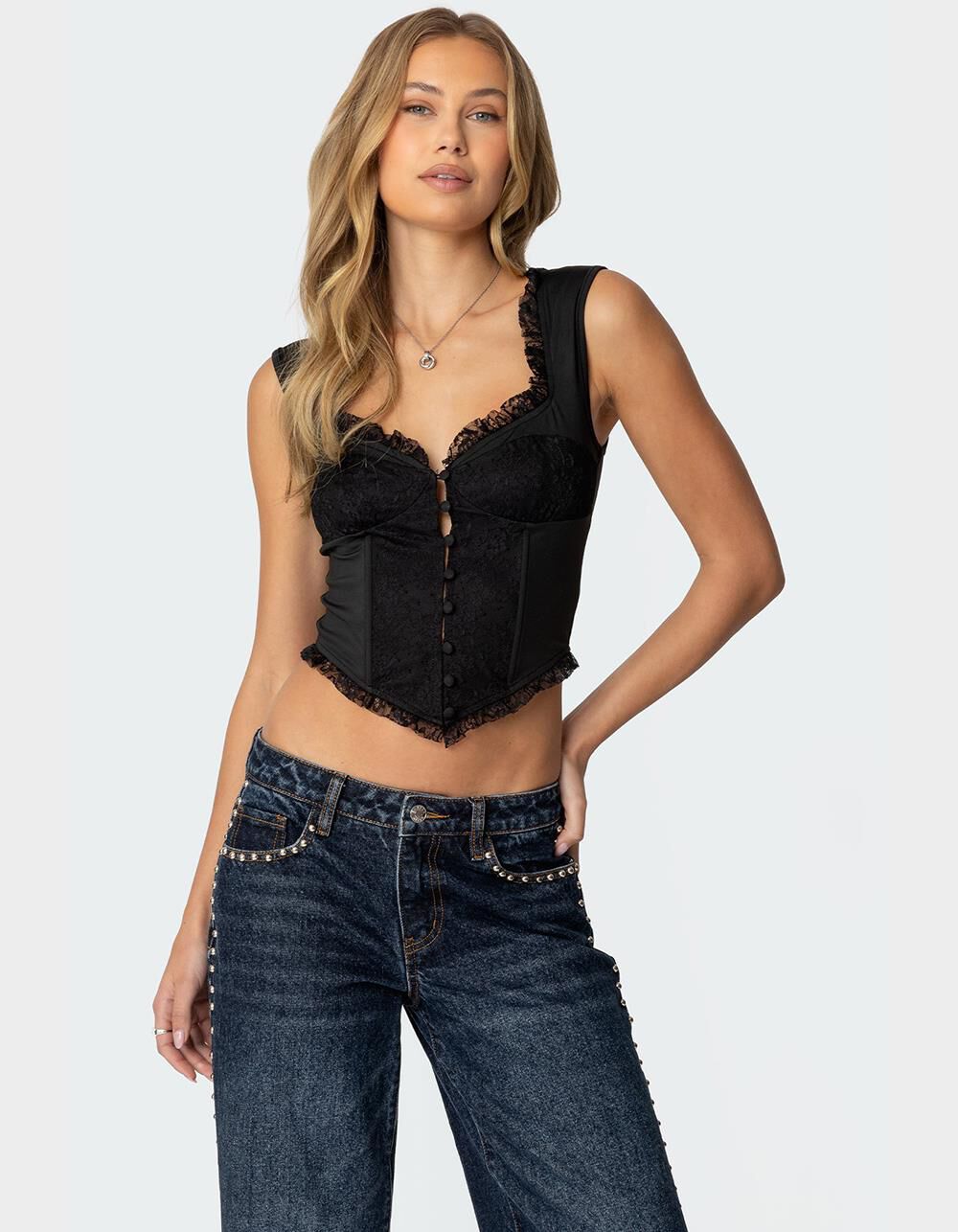 EDIKTED Button Front Lacey Corset