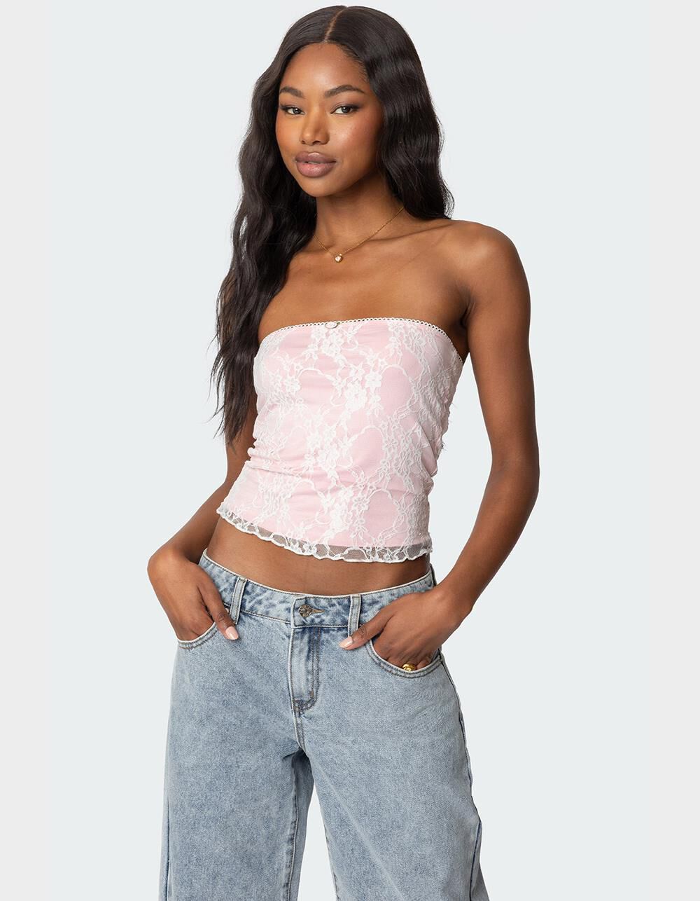 EDIKTED Allison Lace Tube Top