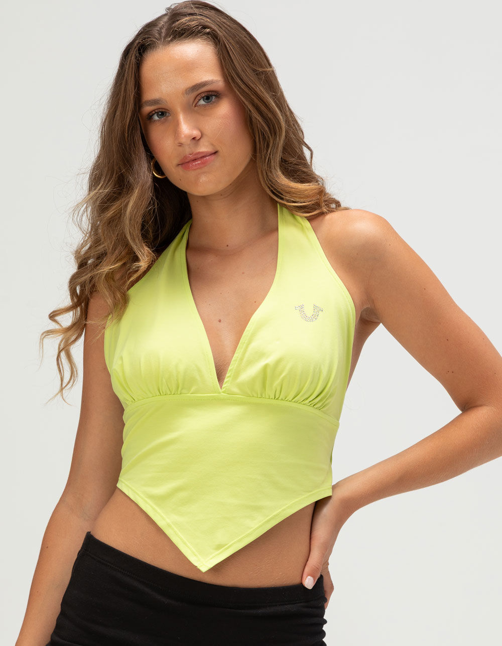 TRUE RELIGION Crystal Plunge Womens Halter Top