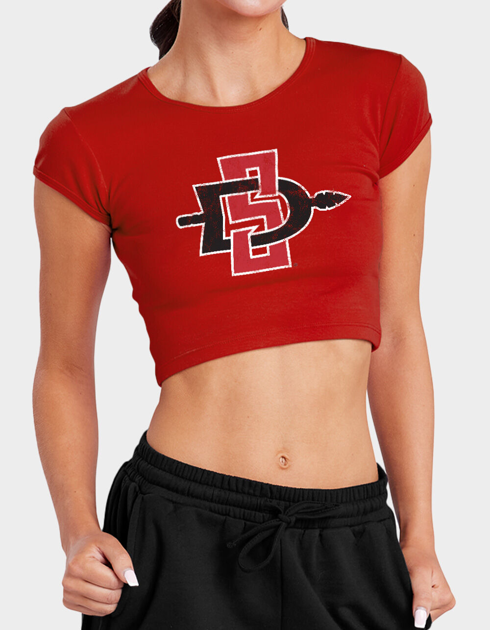 SAN DIEGO STATE UNIVERSITY Distressed Primary Logo Womens Baby Rib Tee
