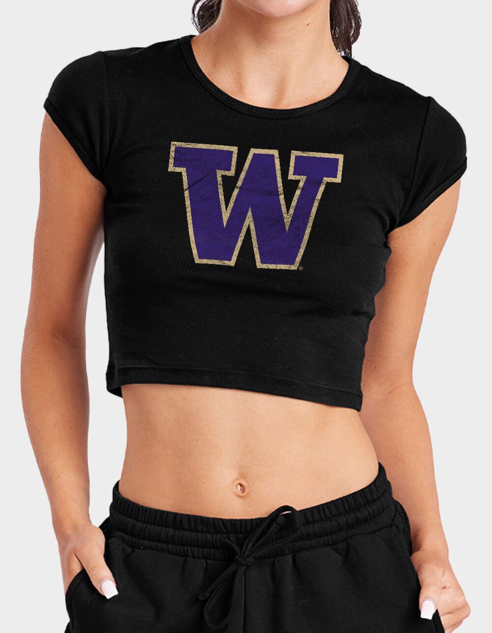 THE UNIVERSITY OF WASHINGTON Distressed Primary Logo Womens Baby Rib Tee