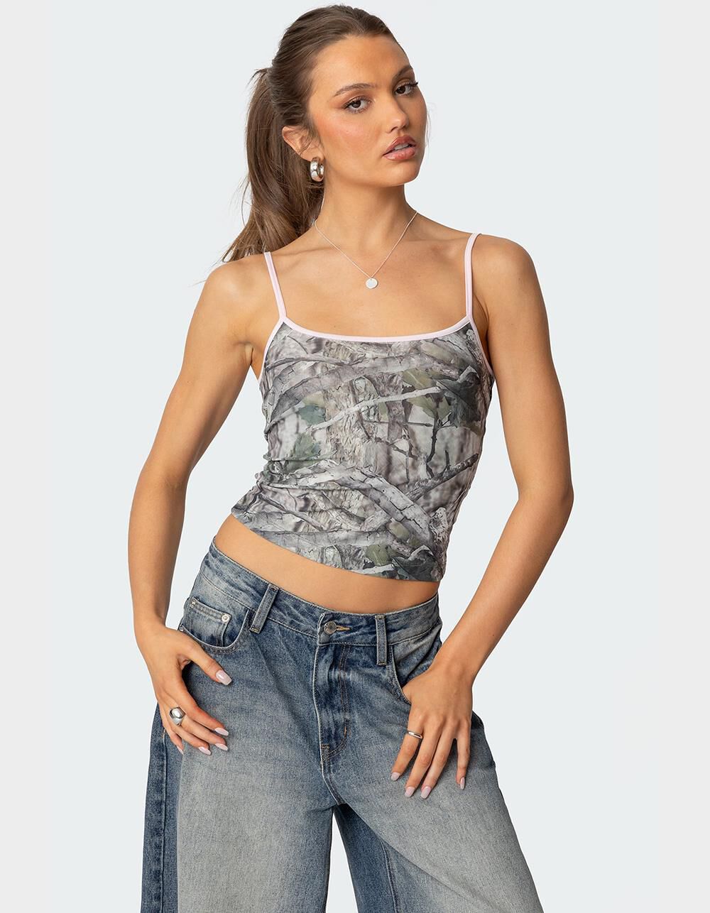 EDIKTED Camo Contrast Tank Top