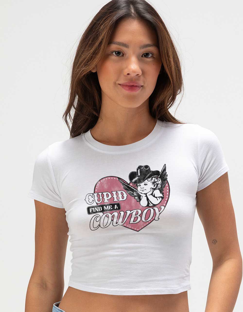 CUPID Find Me Cowboy Womens Baby Tee