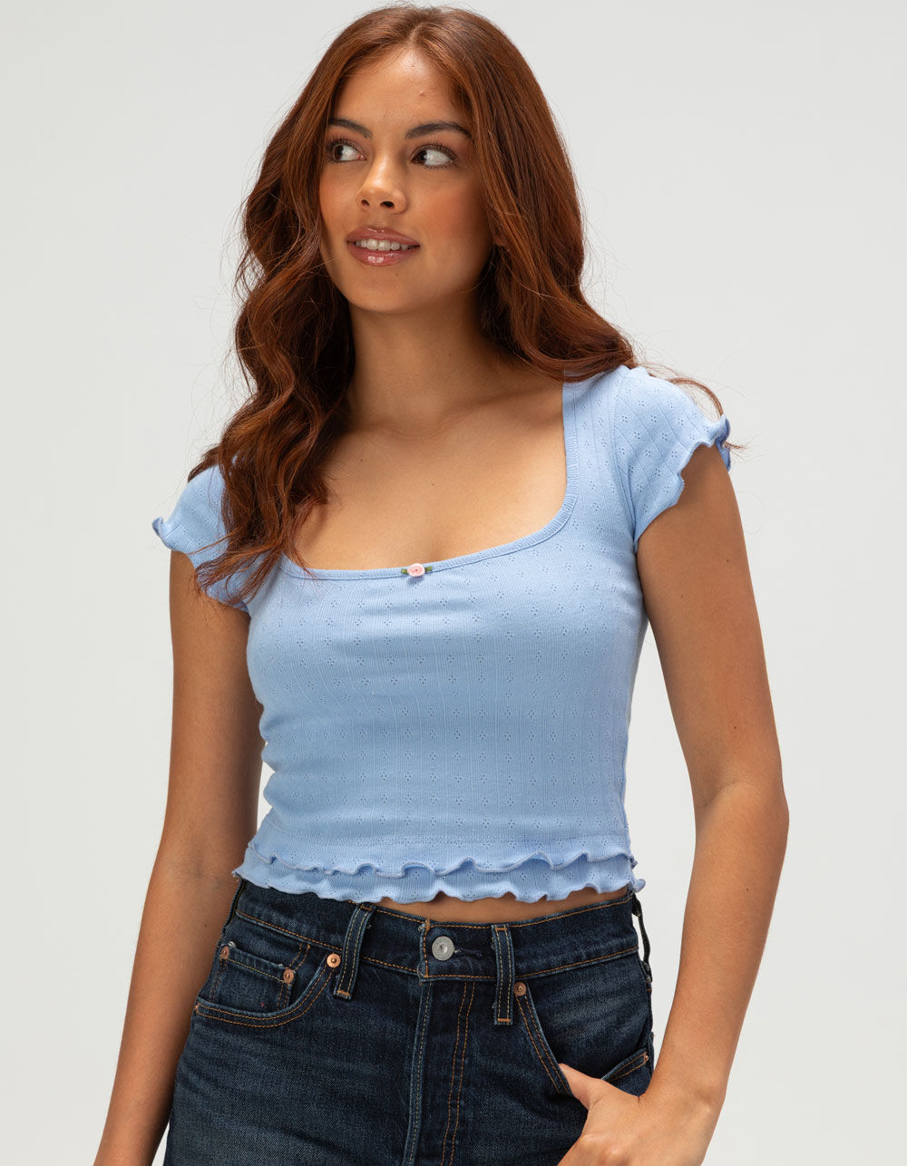 RSQ Womens Pointelle Layer Tee