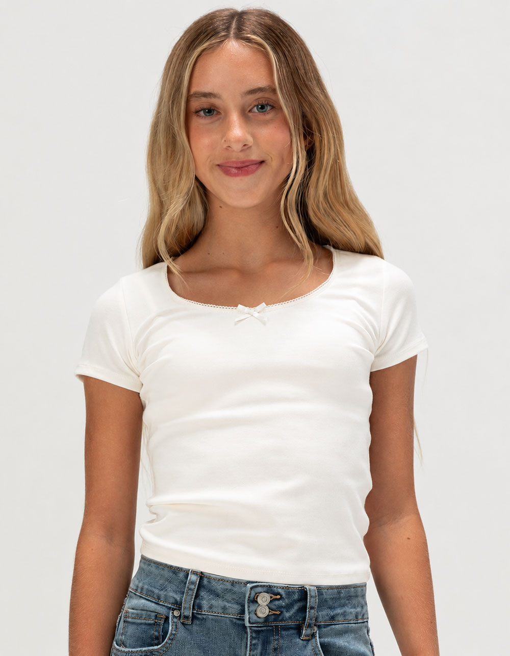 FULL TILT Essentials Girls Bow Trim Tee