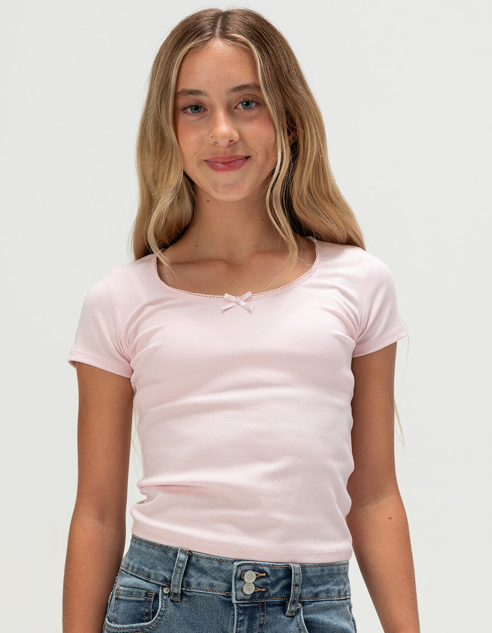 FULL TILT Essentials Girls Bow Trim Tee