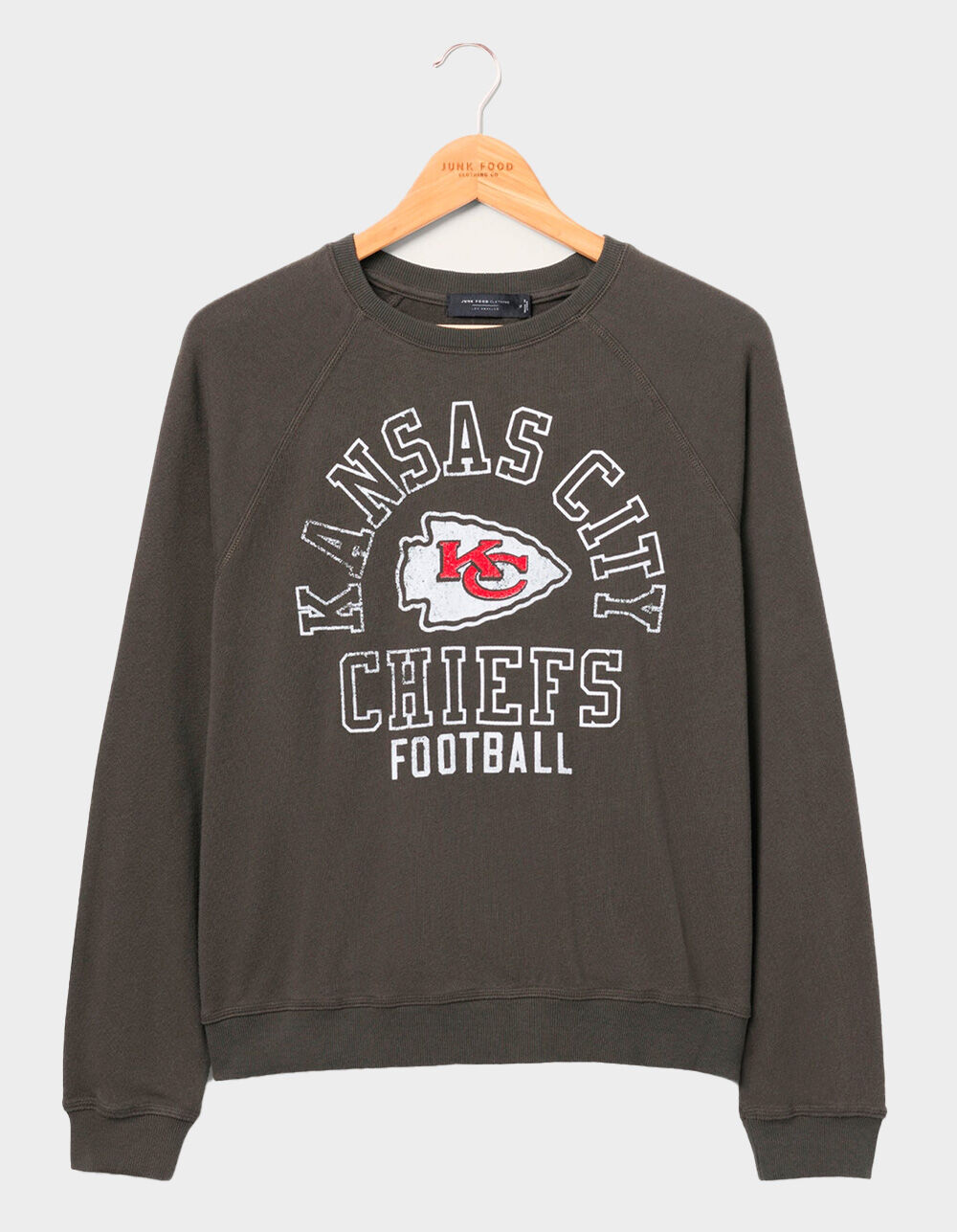JUNK FOOD Kansas City Chiefs Flocked Raglan Crew Womens Sweatshirt
