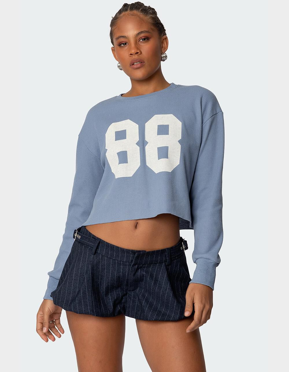 EDIKTED 88 Waffle Long Sleeve Tee