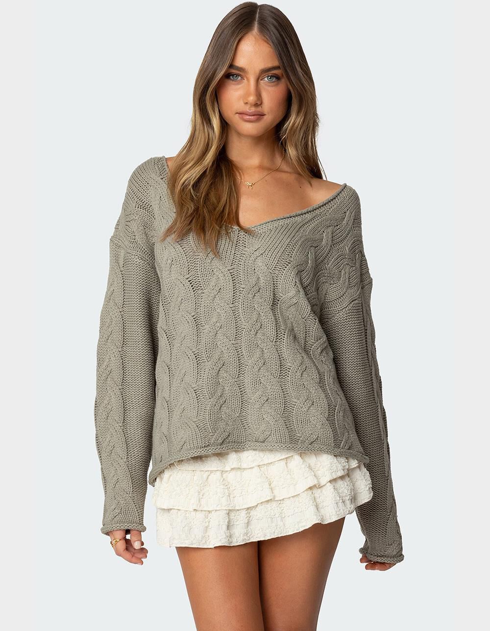 EDIKTED Inga Oversized Cable Knit Sweater
