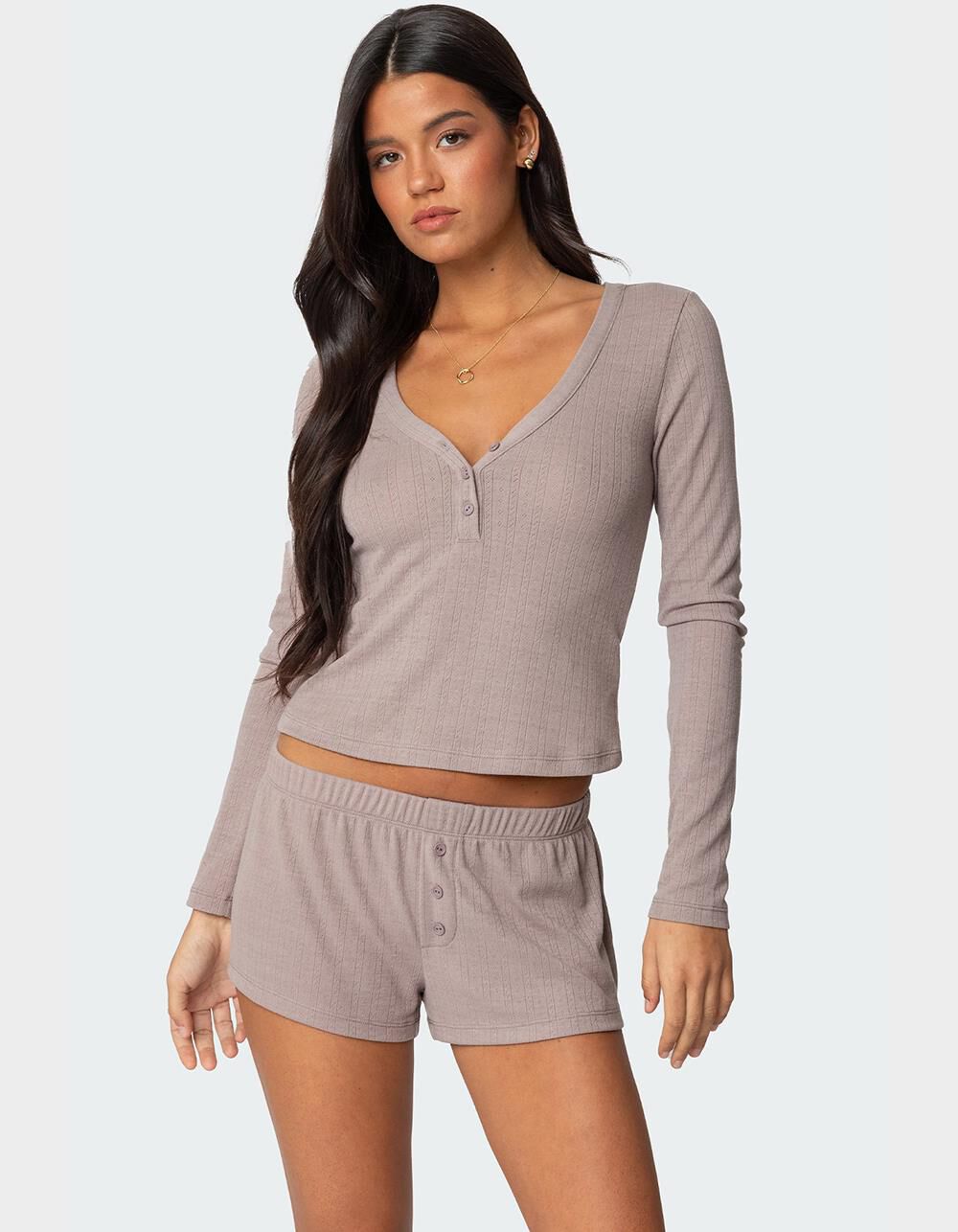EDIKTED Keely Pointelle Henley Top