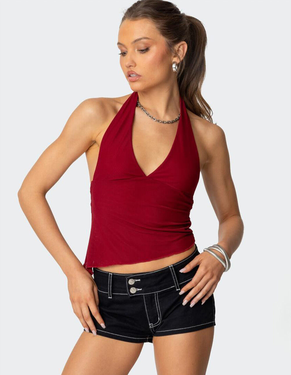 EDIKTED Rhett Asymmetric Hem Halter Top