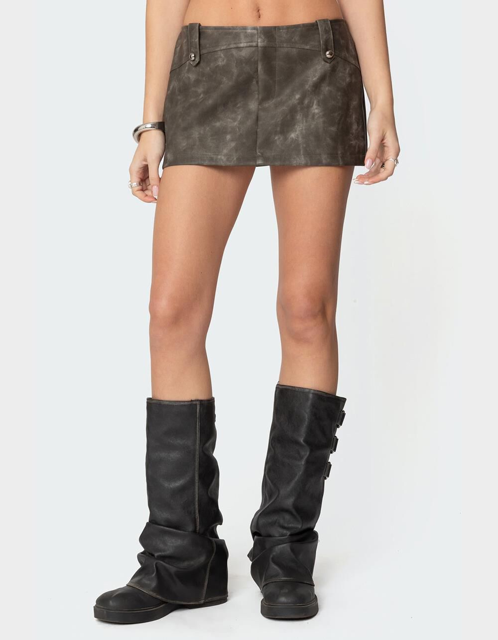 EDIKTED Bar Washed Faux Leather Mini Skort