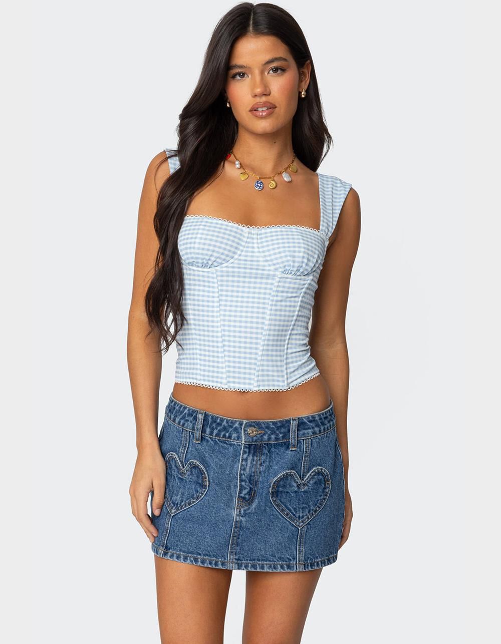 EDIKTED Marcella Wide Strap Mesh Corset