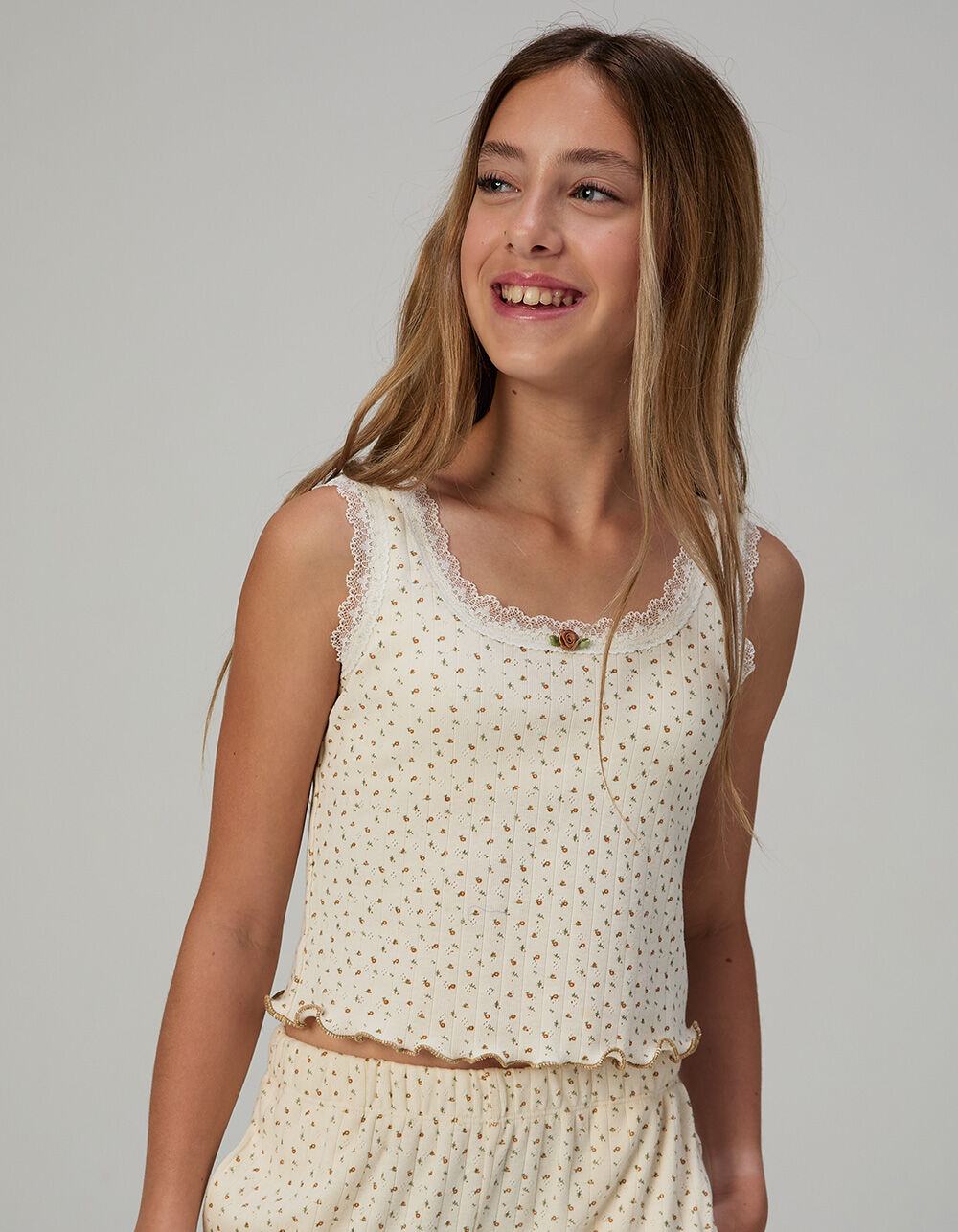 FULL TILT Ditsy Pointelle Girls Tank Top