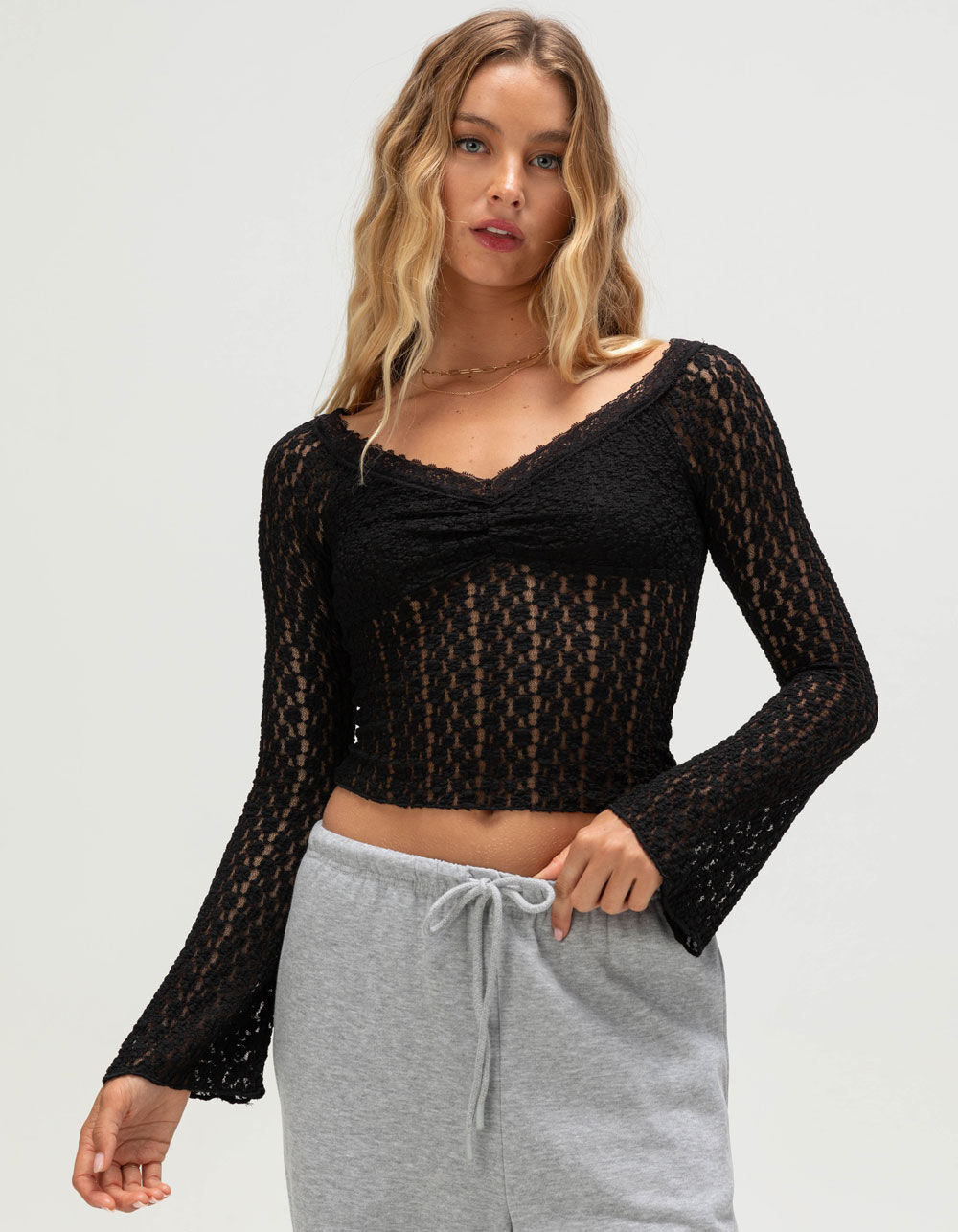 FULL TILT Womens Off The Shoulder Lace Top