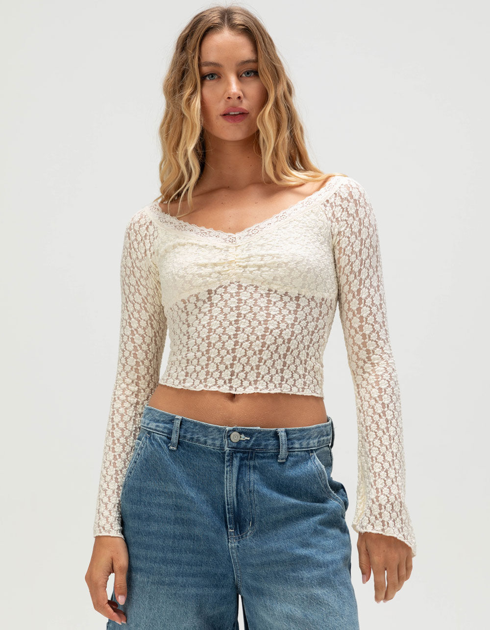 FULL TILT Womens Off The Shoulder Lace Top