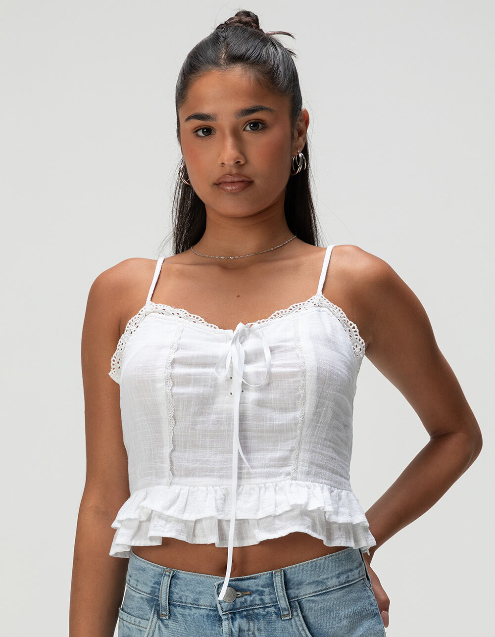 NOISY MAY Cille Womens V-Neck Tie Top