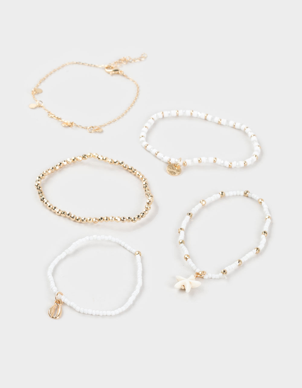 FULL TILT 5 Pack Beaded Shell Stretch Bracelets