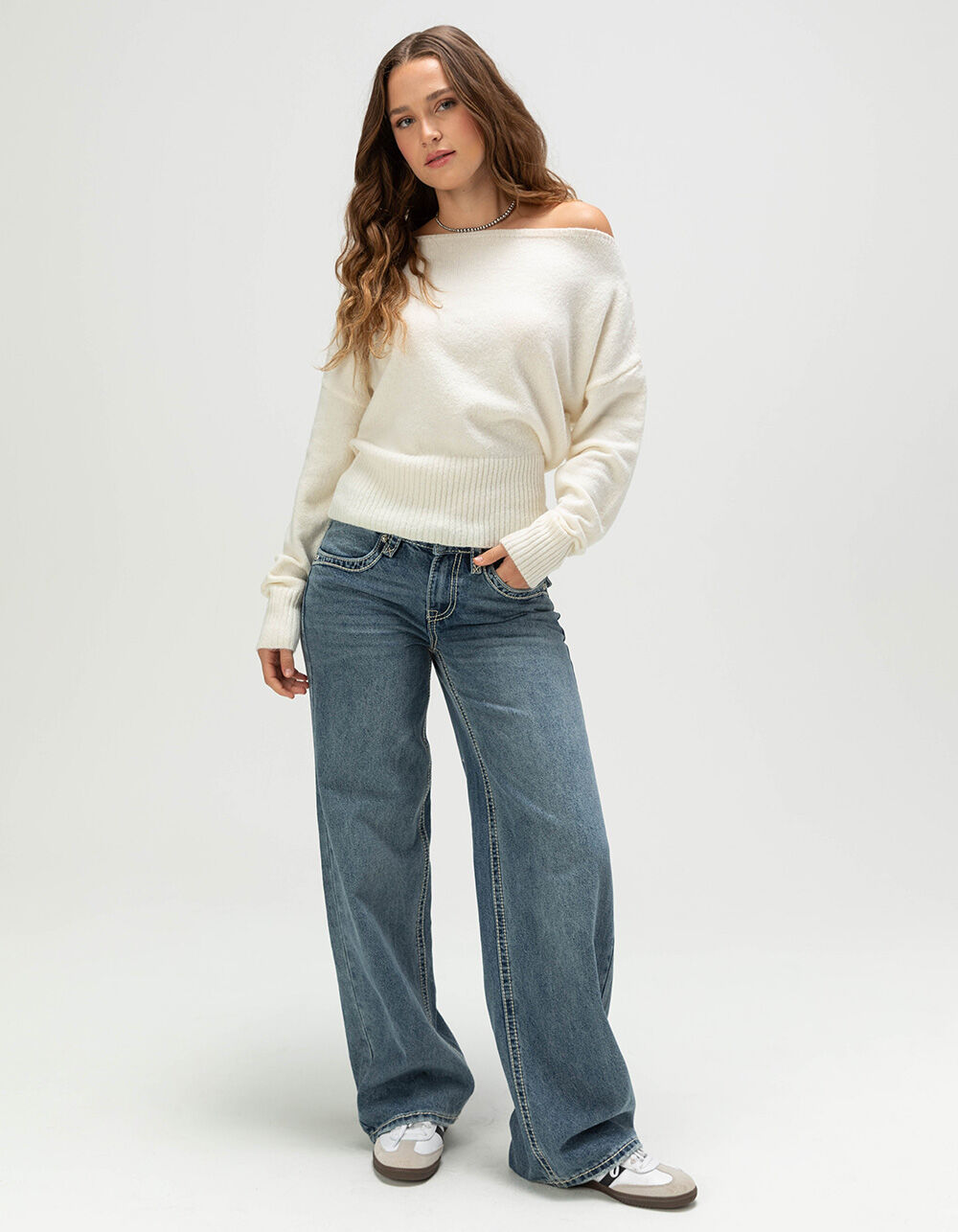 RSQ Womens Low Rise Heart Locket Baggy Jeans