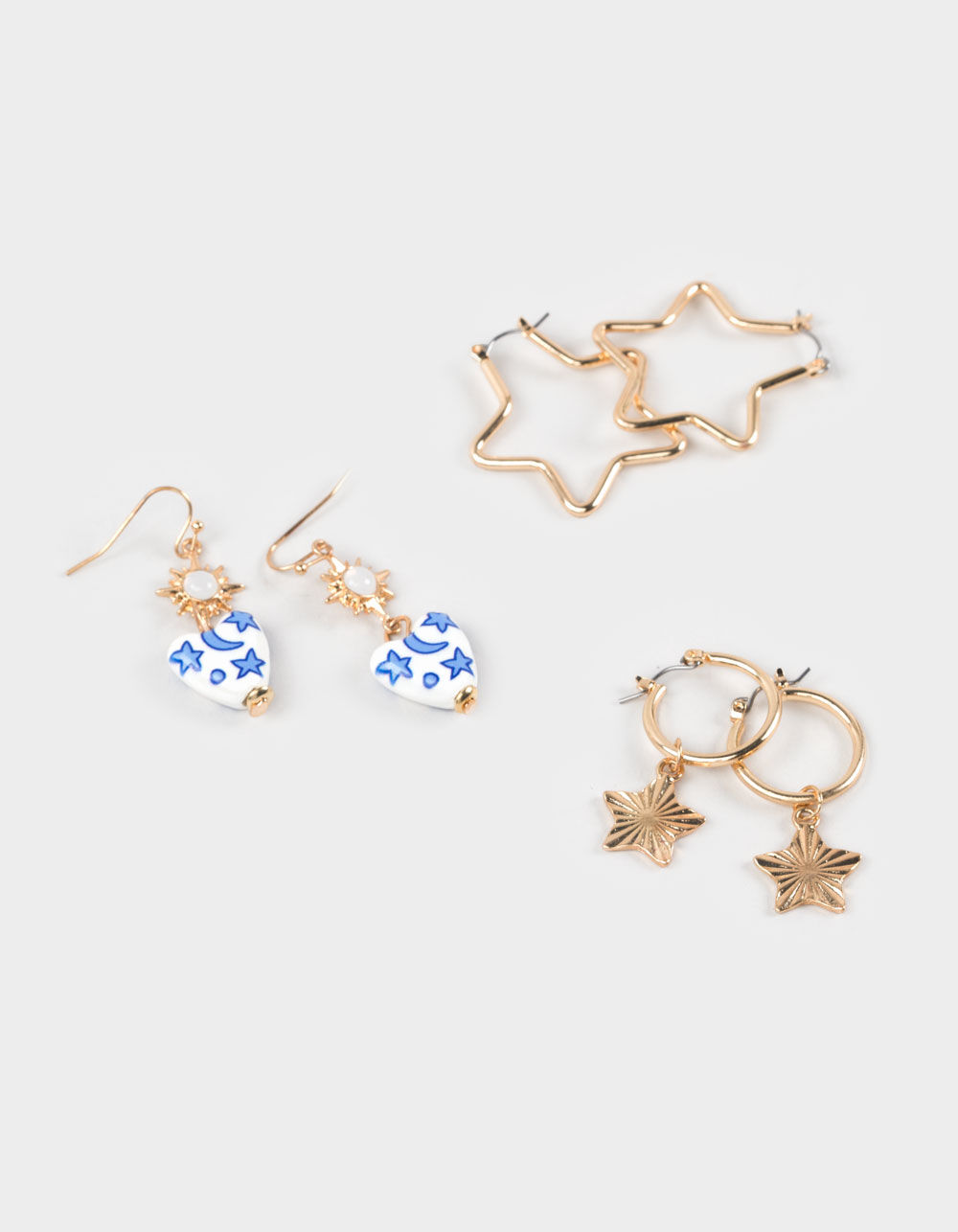 FULL TILT 3 Pack Printed Star Hoop Earrings