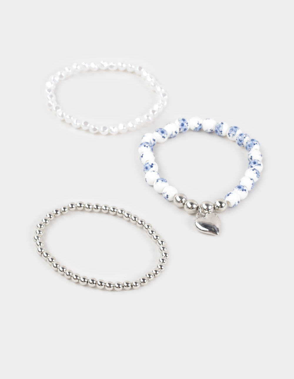 FULL TILT 3 Pack Printed Beaded Heart Bracelets