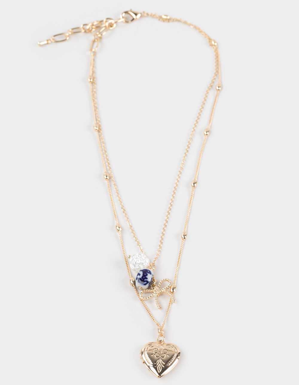 FULL TILT Locket Bow Beaded Layered Necklace