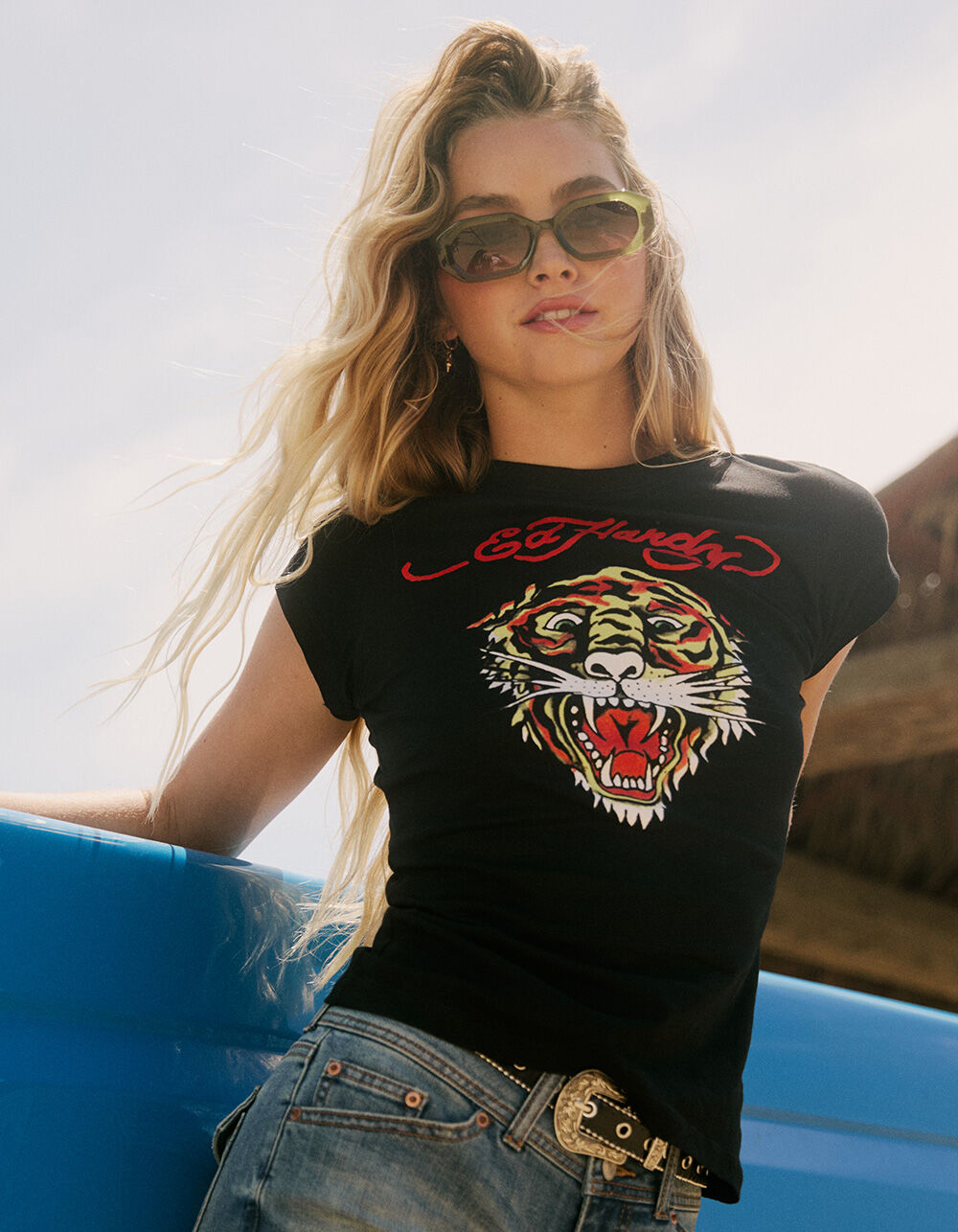 ED HARDY Tiger Head Womens Fitted Tee