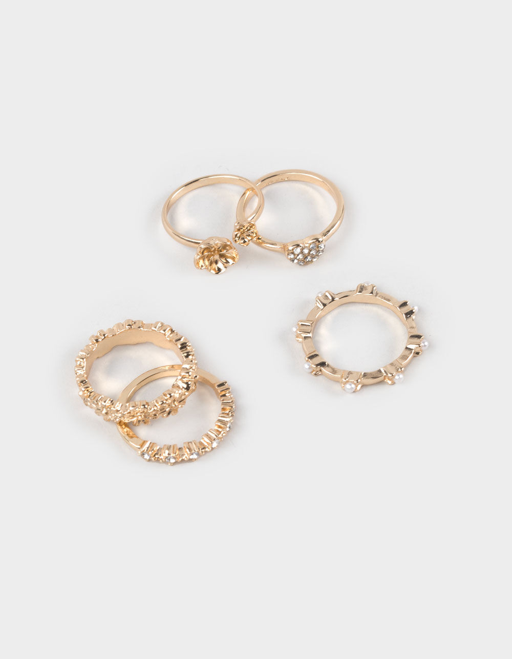 FULL TILT 5 Pack Floral/Rhinestone Rings