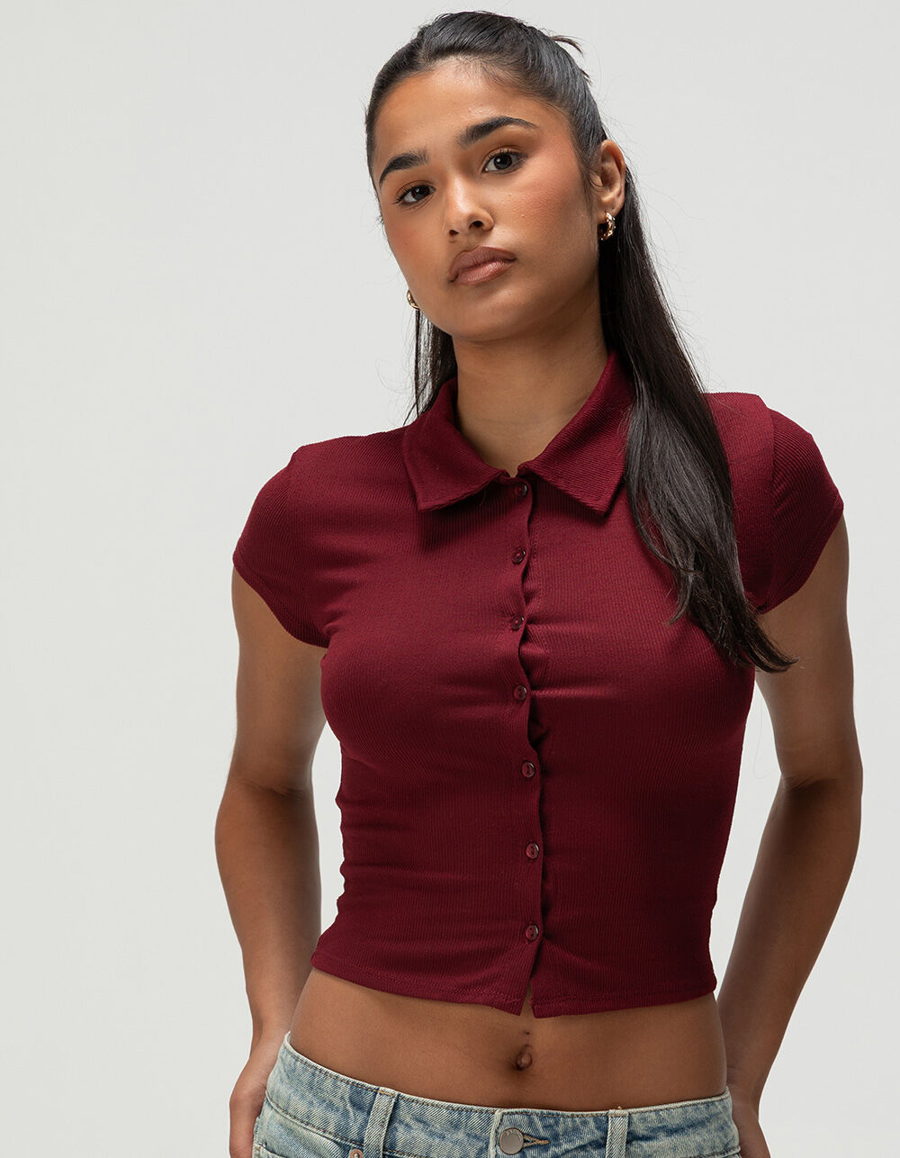 RSQ Womens Button Front Polo Shirt