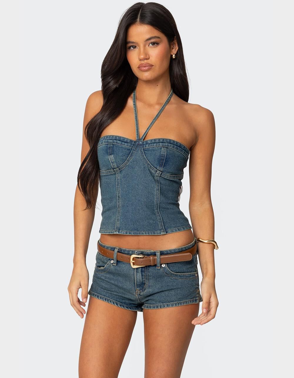 EDIKTED Jagger Denim Halter Top