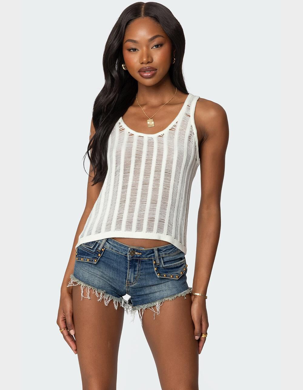 EDIKTED Keziah Sheer Ladder Knit Top