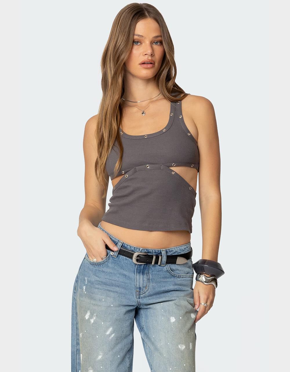 EDIKTED Imogen Cut Out Ribbed Tank Top
