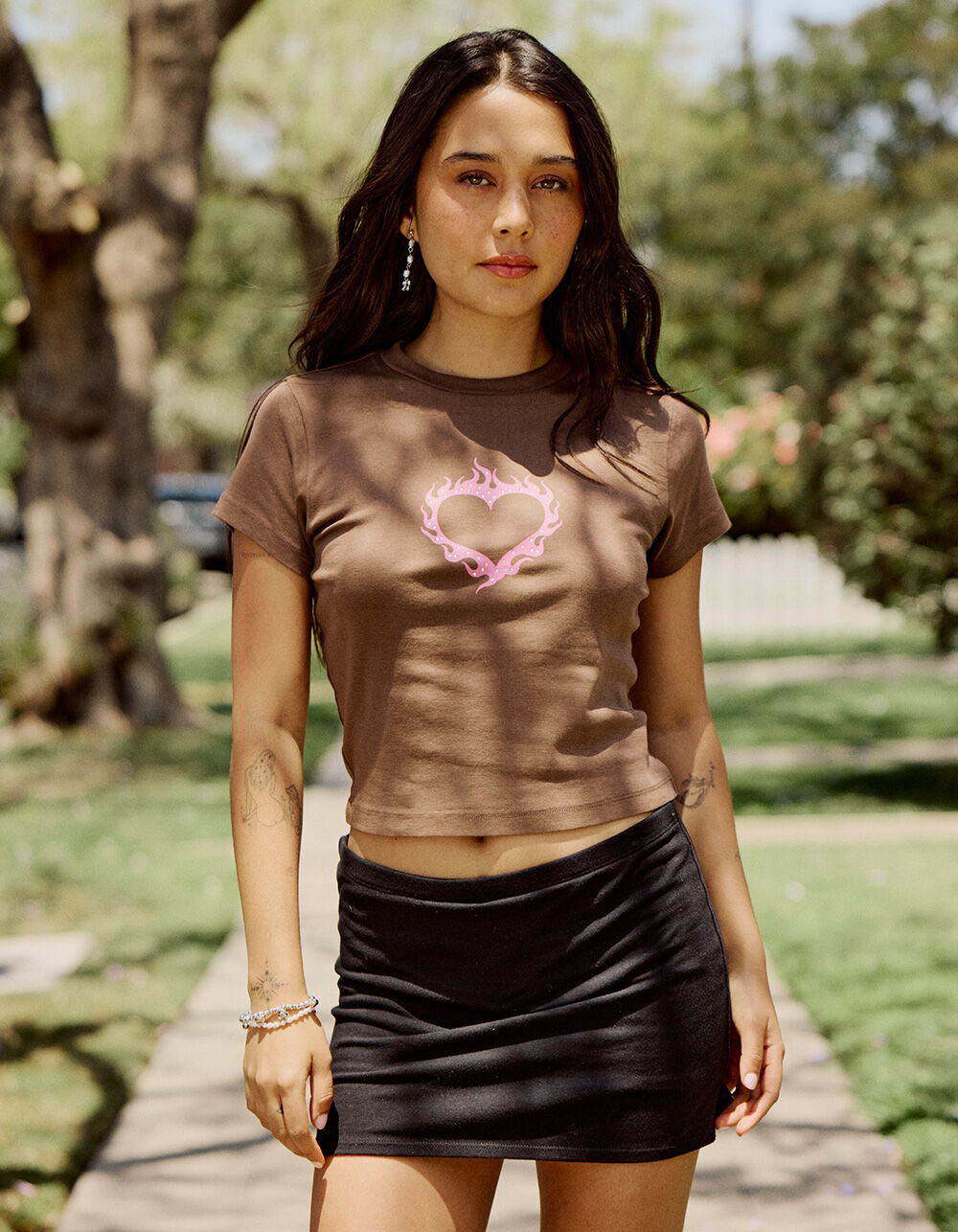 FULL TILT Flaming Heart Womens Baby Tee