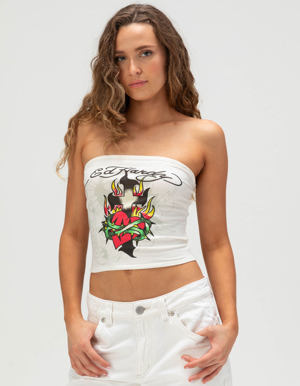 ED HARDY Cross Heart Womens Tube Top