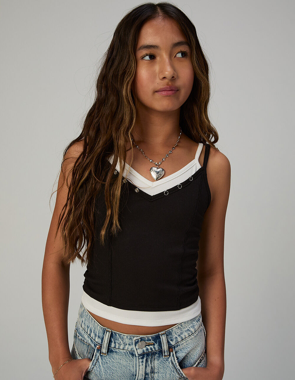 FULL TILT Double Henley Girls Tank Top