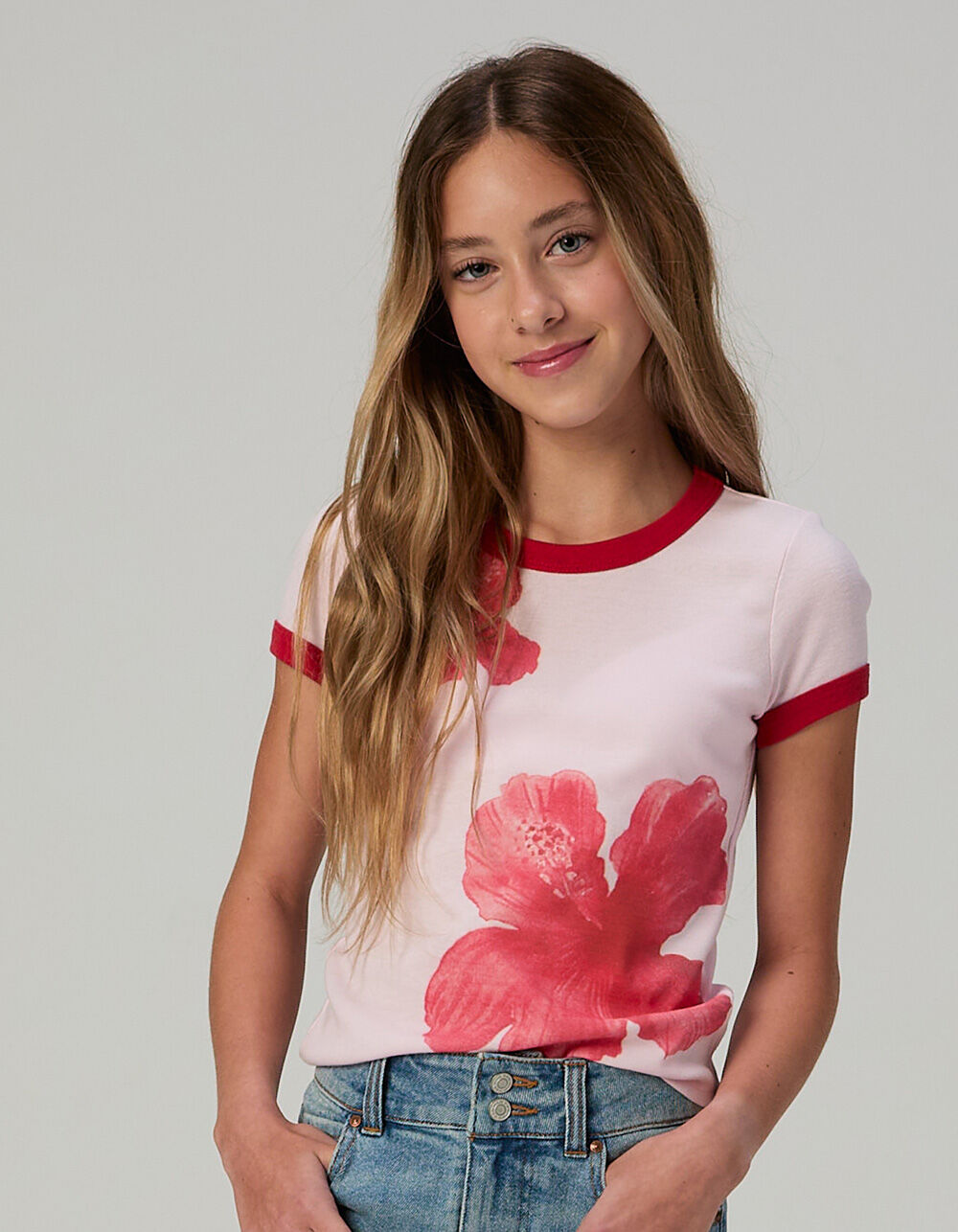 FULL TILT Tonal Flower Girls Ringer Tee