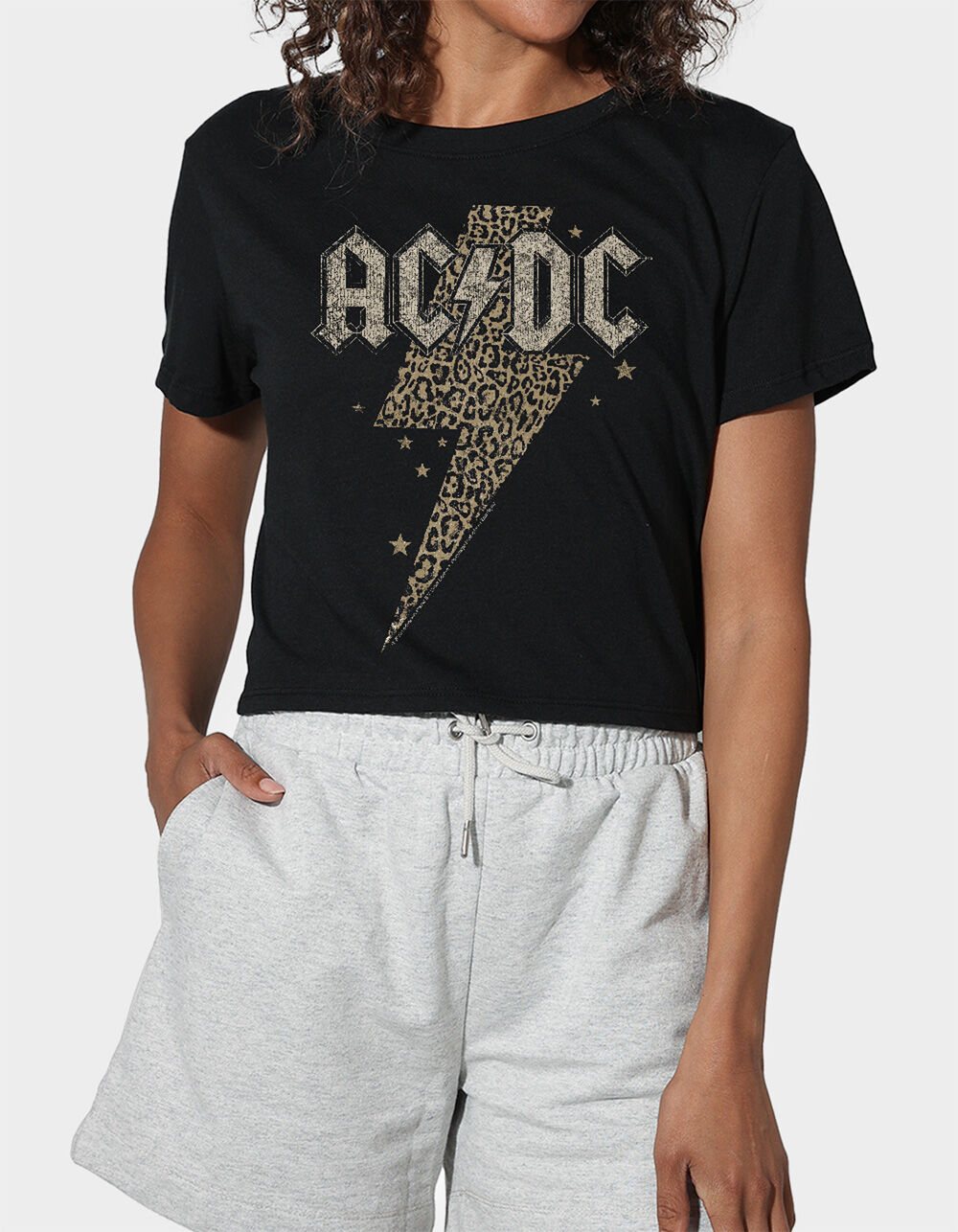 AC/DC Leopard Bolt Womens Cropped Tee