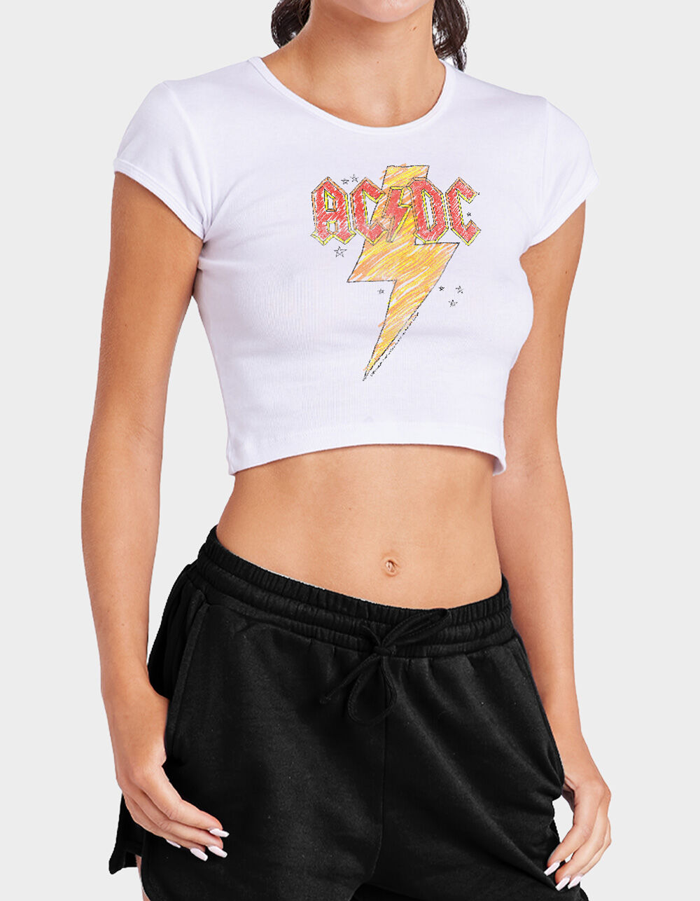 AC/DC Sketch Bolt Womens Cropped Baby Tee