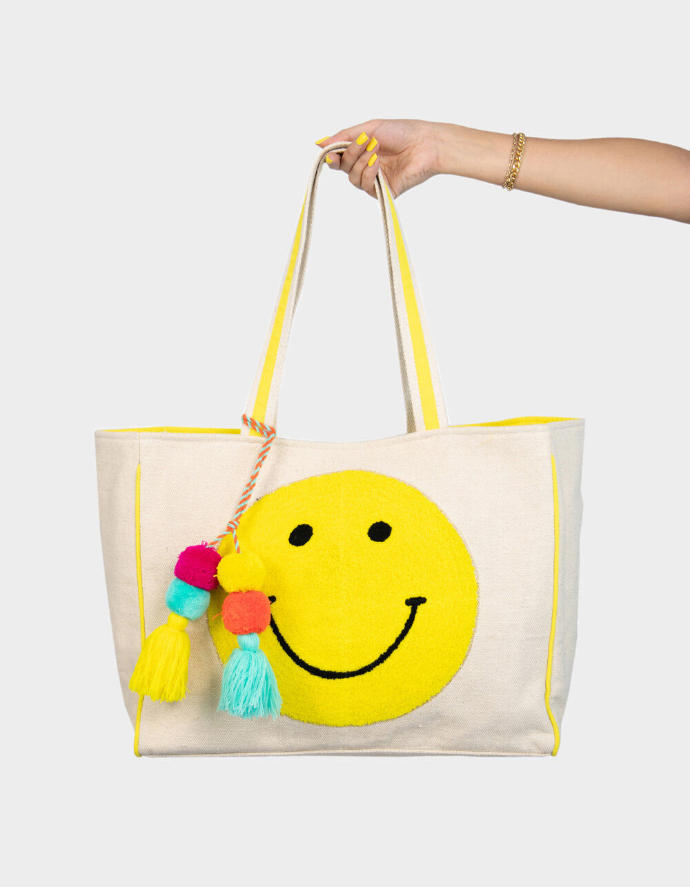 KATYDID Happy Face Chenille Patch Canvas Tote Bag
