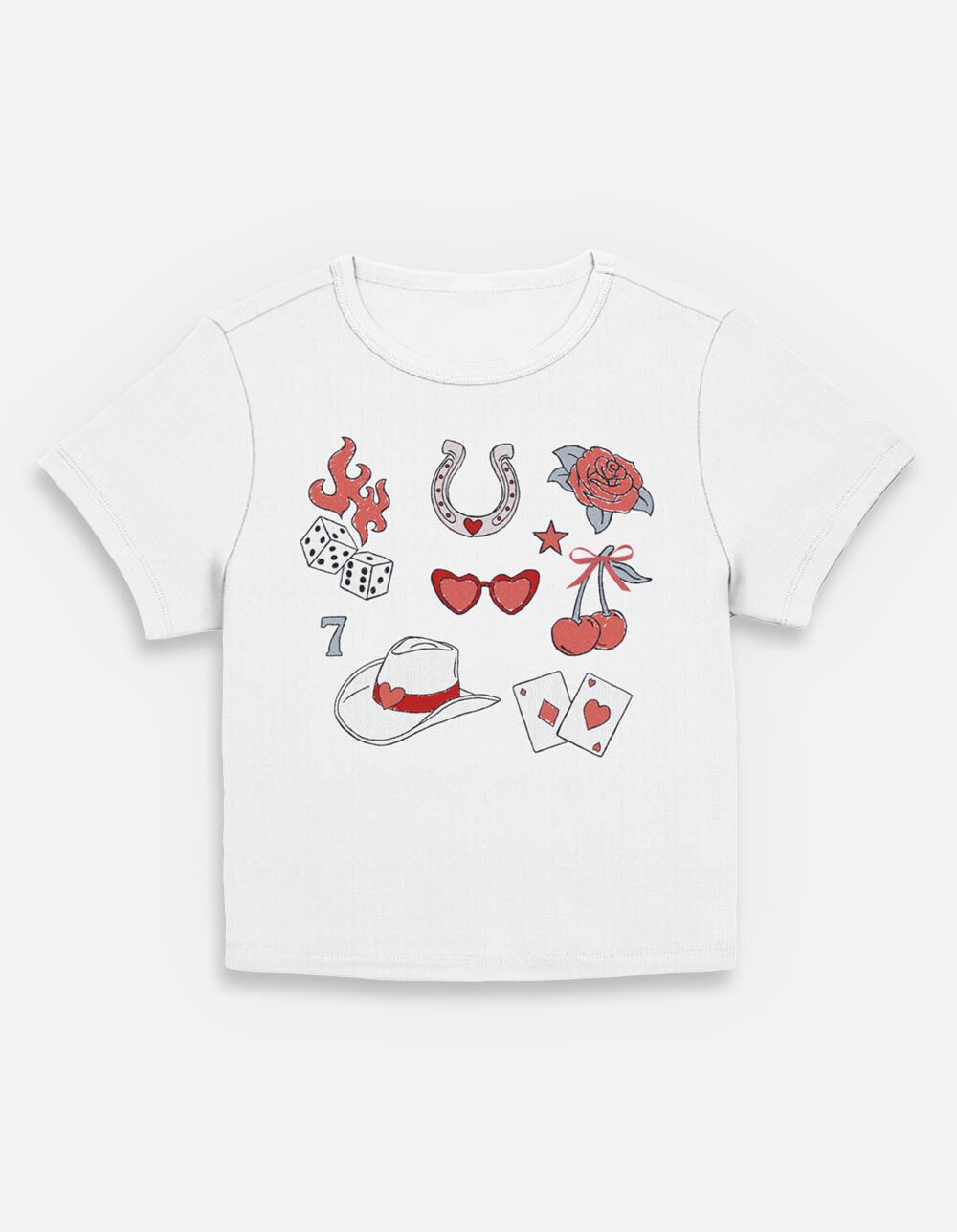 RED Doodle Grid Womens Baby Tee
