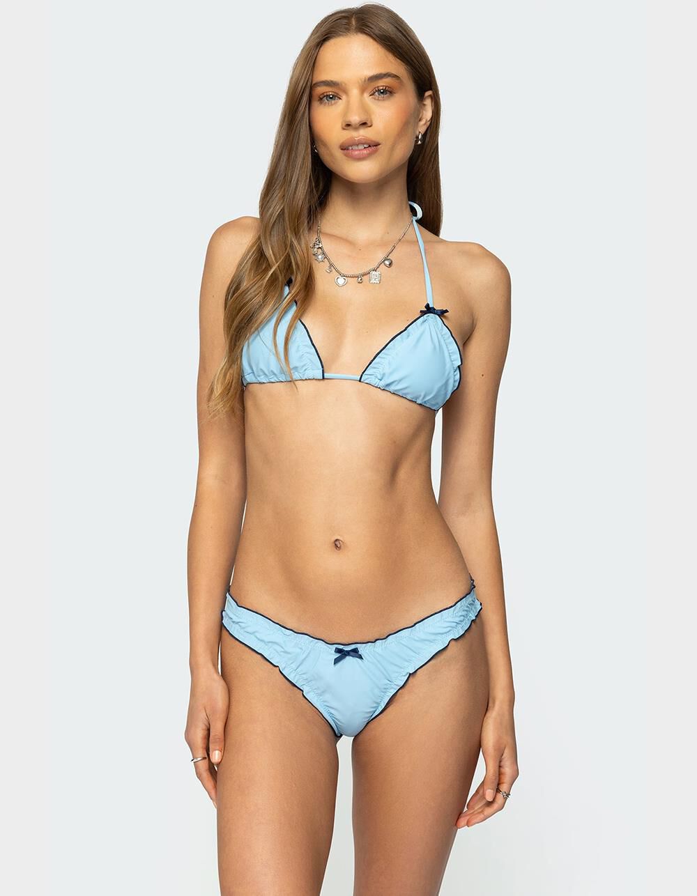 EDIKTED Golden Ruffle Edge Triangle Bikini Top