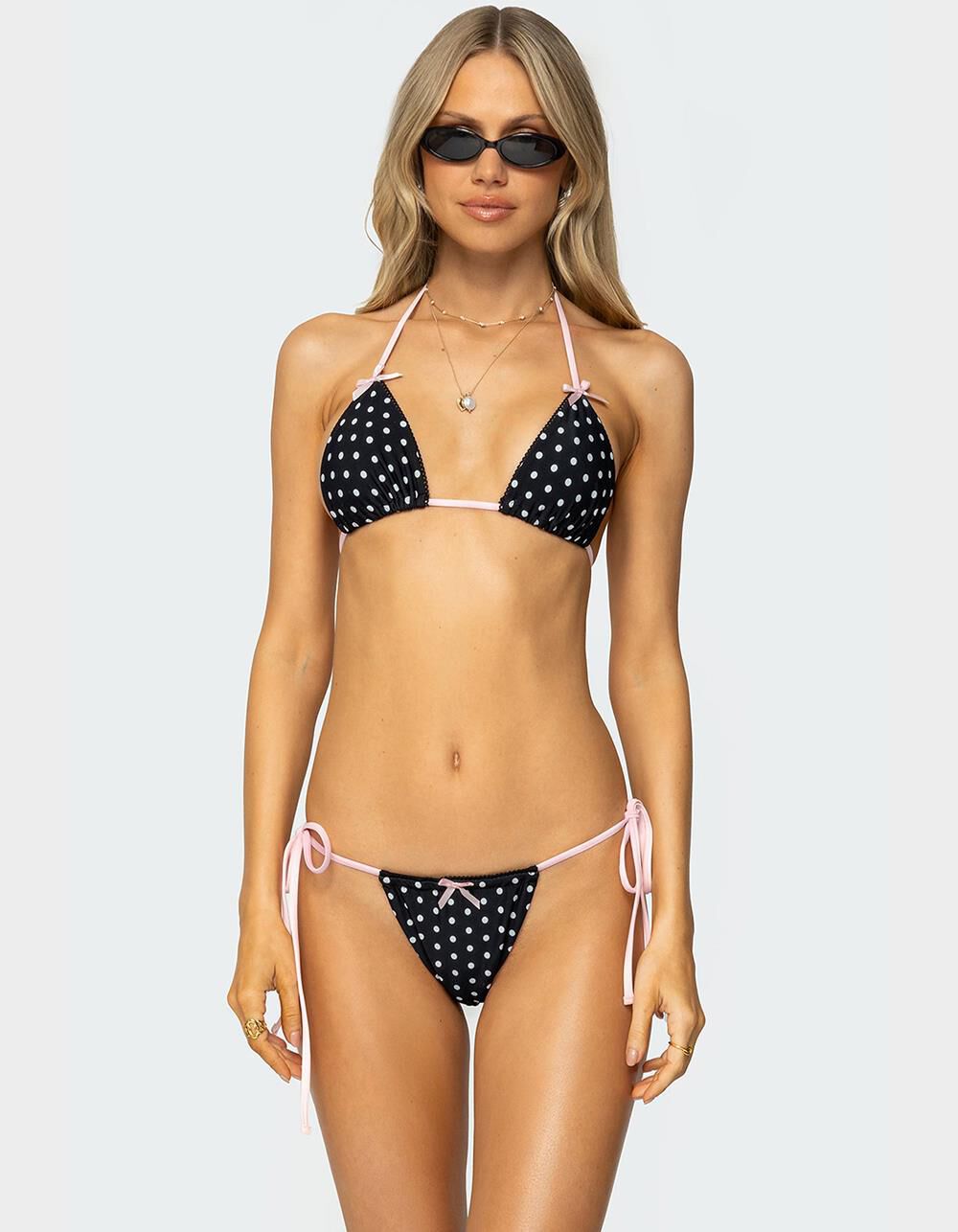 EDIKTED Leigh Polka Dot Triangle Bikini Top