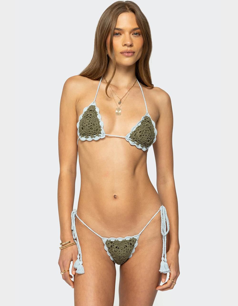 EDIKTED Crochet Triangle Bikini Top