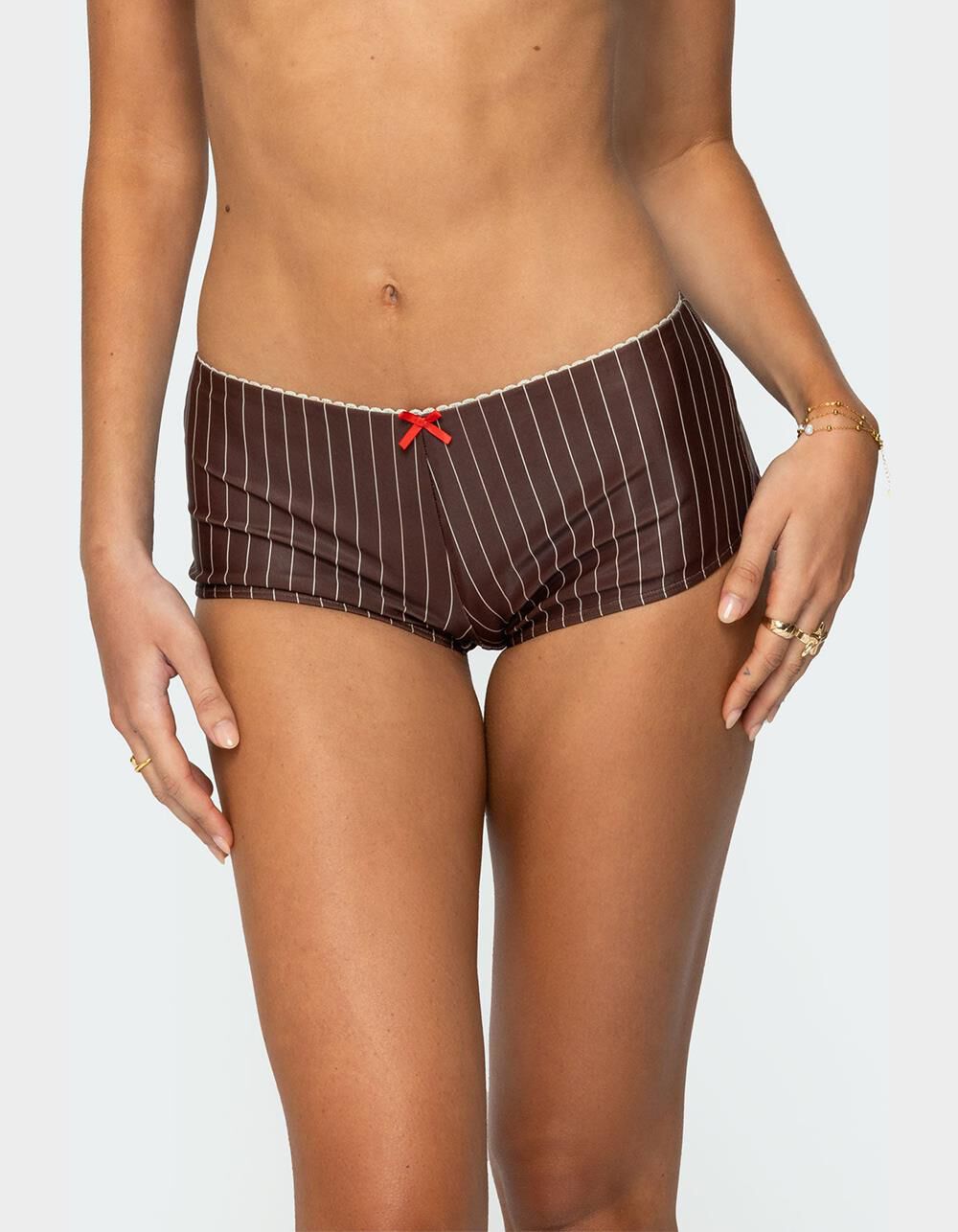 EDIKTED Pinstripe Boy Short Bikini Bottoms