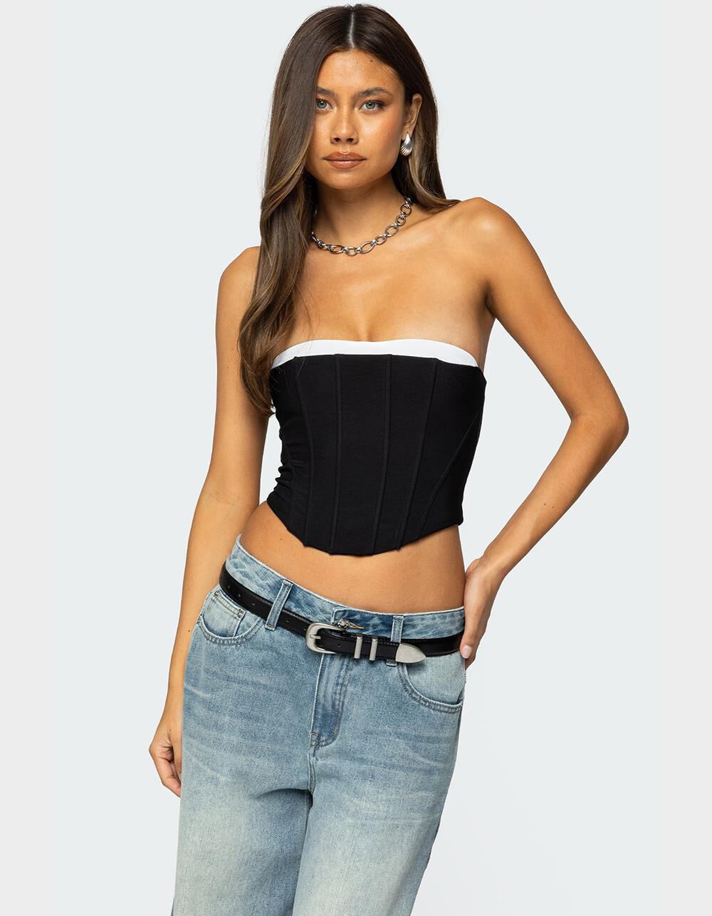 EDIKTED Ryla Contrast Layered Mesh Corset