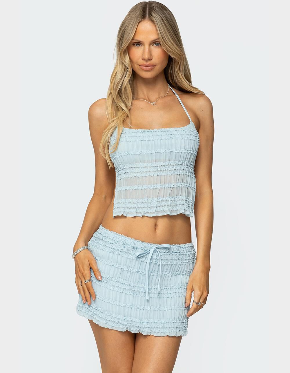 EDIKTED Mari Backless Ruffle Chiffon Top
