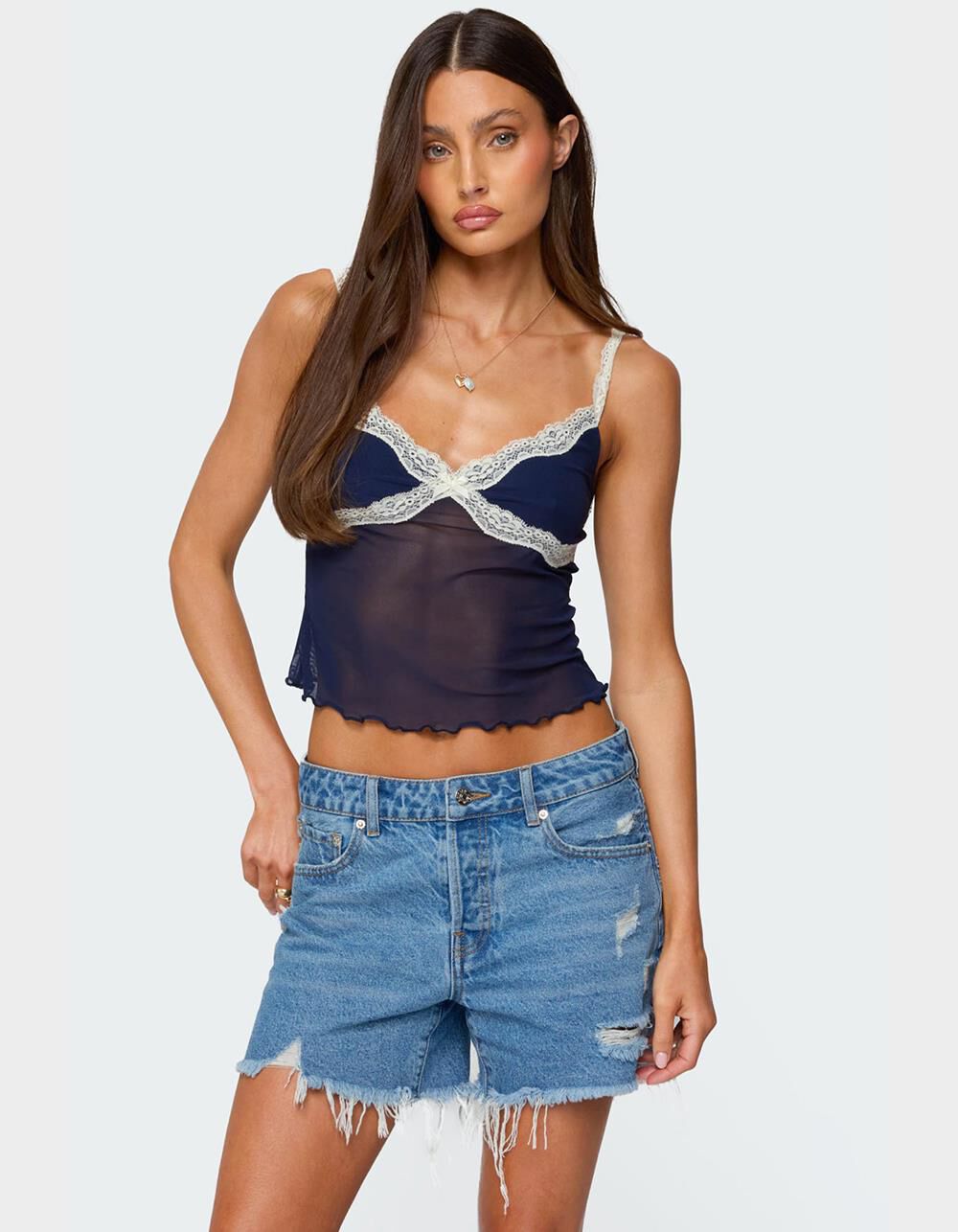 EDIKTED Contrast Lacey Mesh Tank Top