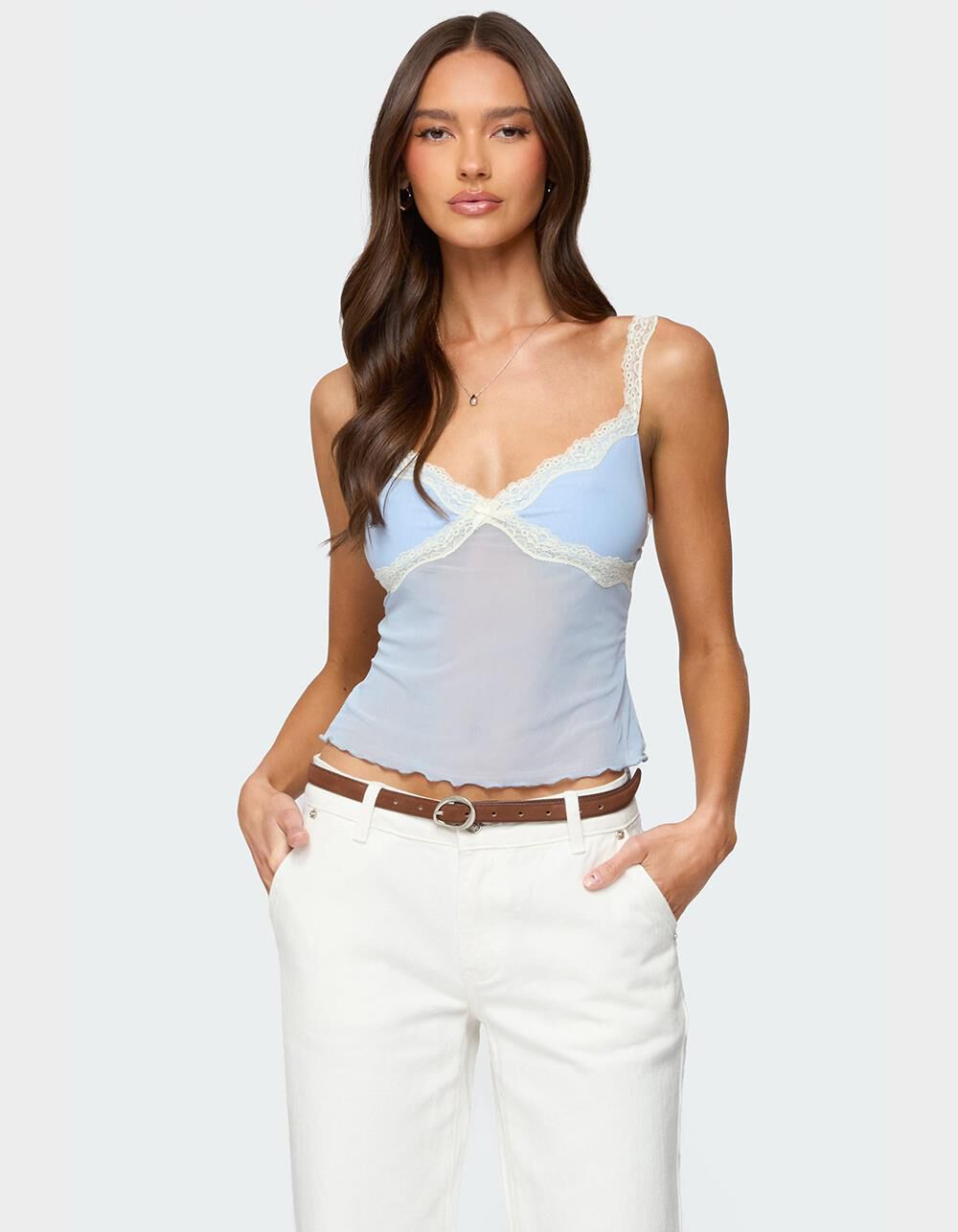 EDIKTED Contrast Lacey Mesh Tank Top