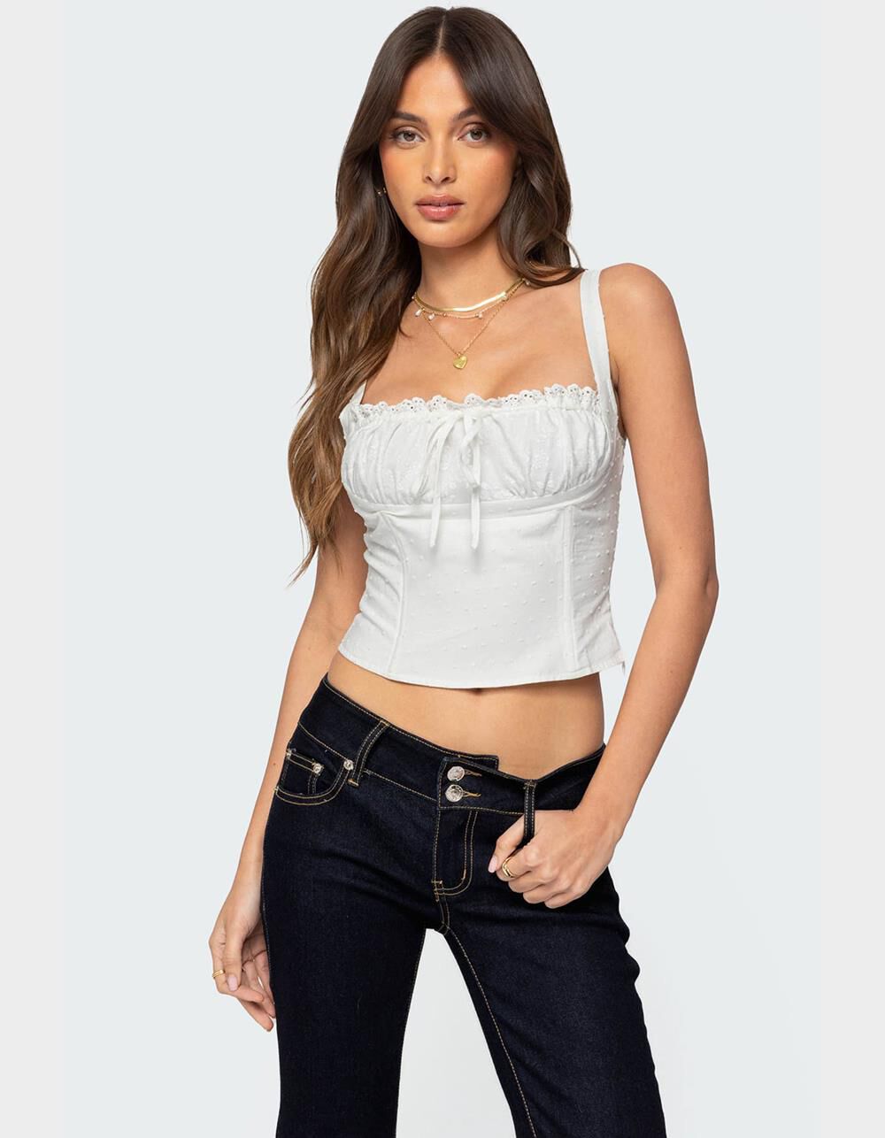 EDIKTED Dulcie Dotted Cotton Bustier Top