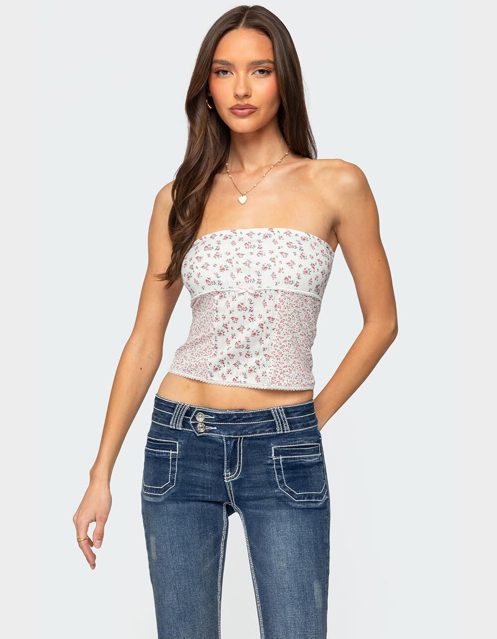 EDIKTED Mixed Floral Pointelle Tube Top